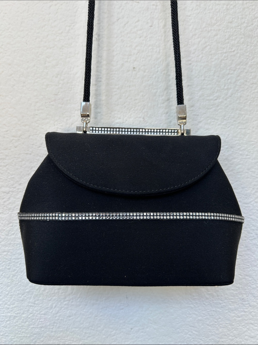 Stuart Weitzman Black Crystal-Trim Evening Clutch